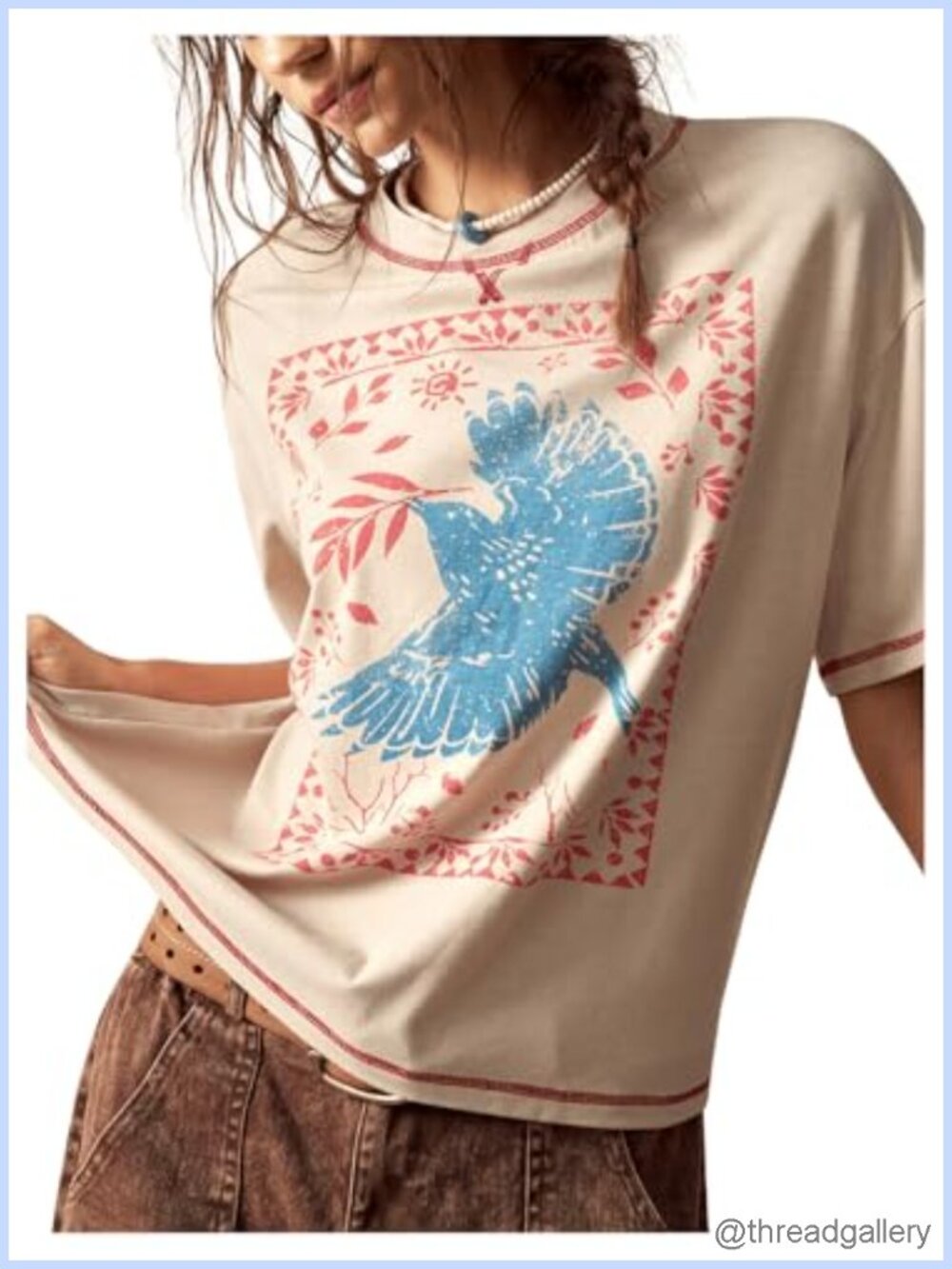 Women's Graphic Boho Tee Vintage Hippie Short Sleeve Oversized Top